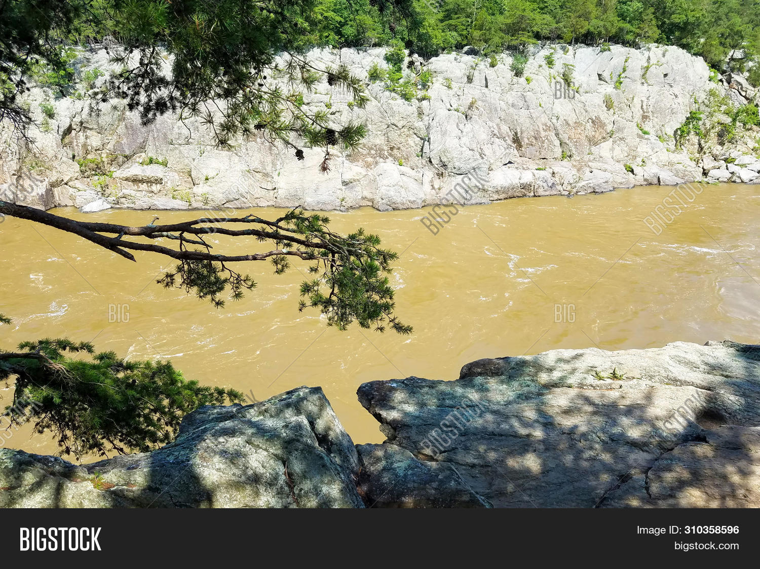 The Potomac River Swollen By Heavy Rains, Along The Great Falls Rock ...