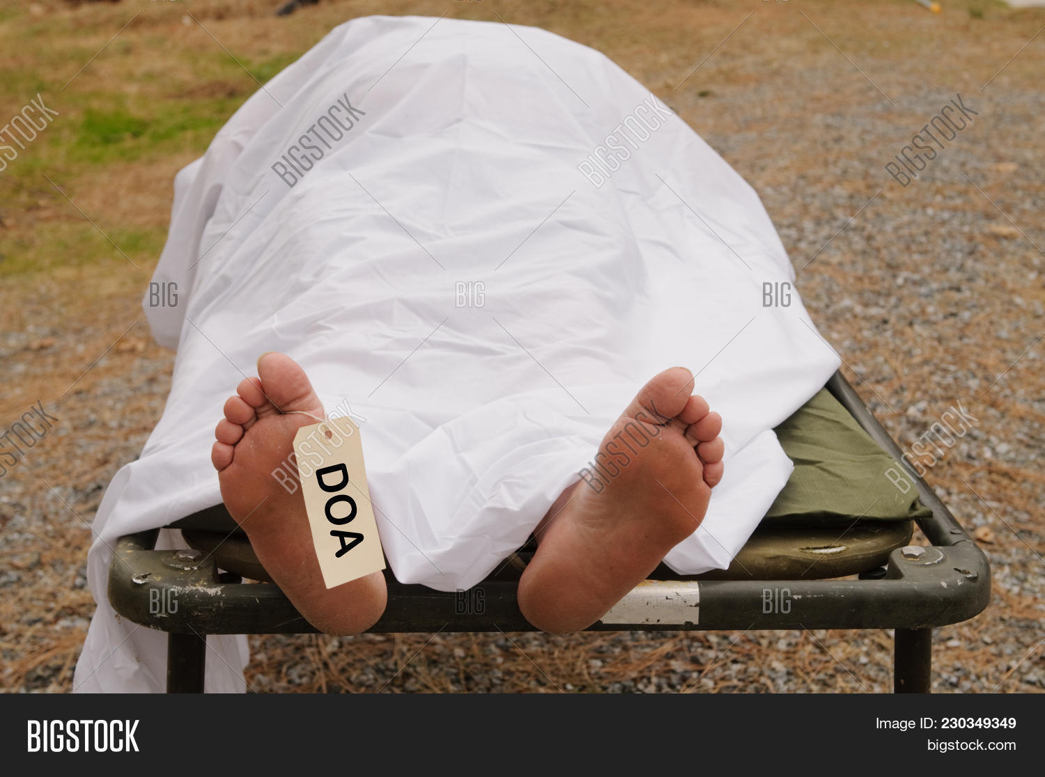 adult,barefoot,bed,casualty,caucasian,covered,dead,dead man,dead on arrival,death,deceased,feet,field,forensic,human,male,man,medical,medivac,military,morbid,morgue,pair,person,sheet,skin,tag,toe,toe tag,warrior