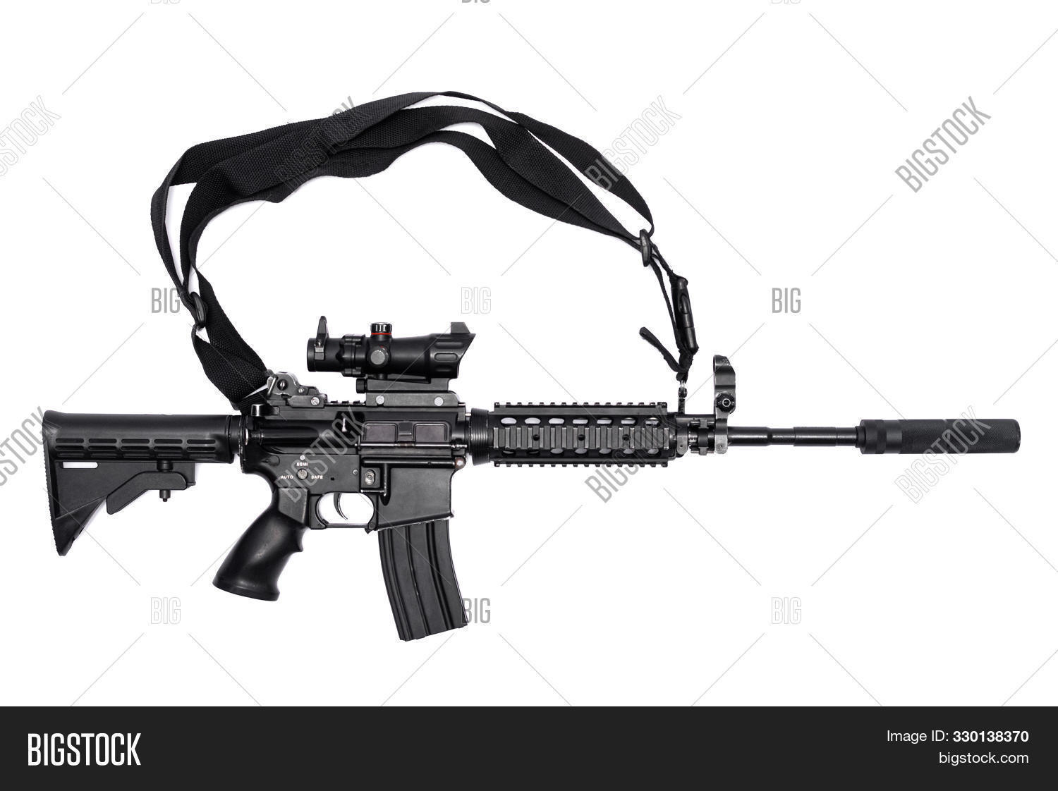 above,accessory,air,airsoft,american,ammo,ammunition,arm,army,assault,automatic,black,carbine,collimator,equipment,firearm,flat,force,gear,gun,hobby,isolated,metal,military,object,pneumatic,rifle,semi,silencer,single,sniper,soft,sport,strap,strike,tactical,tool,top,usa,view,war,weapon,white