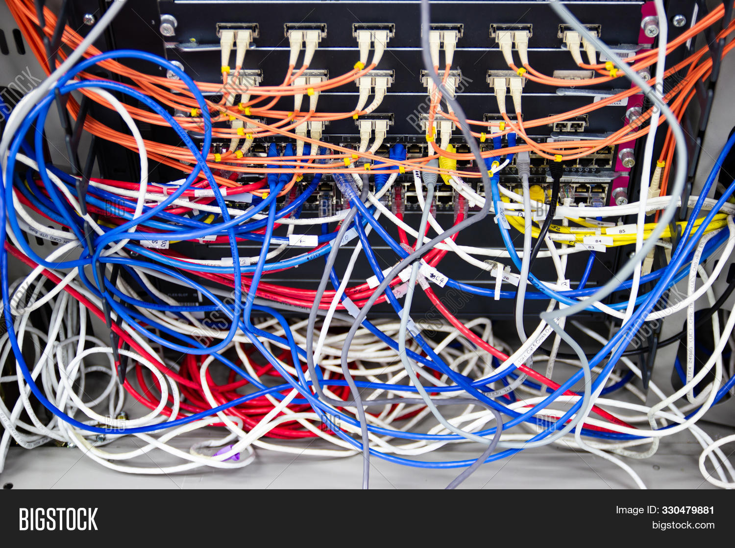 Cable Network In Server Room Cable Tangled Of Poorly Routed Cables ...
