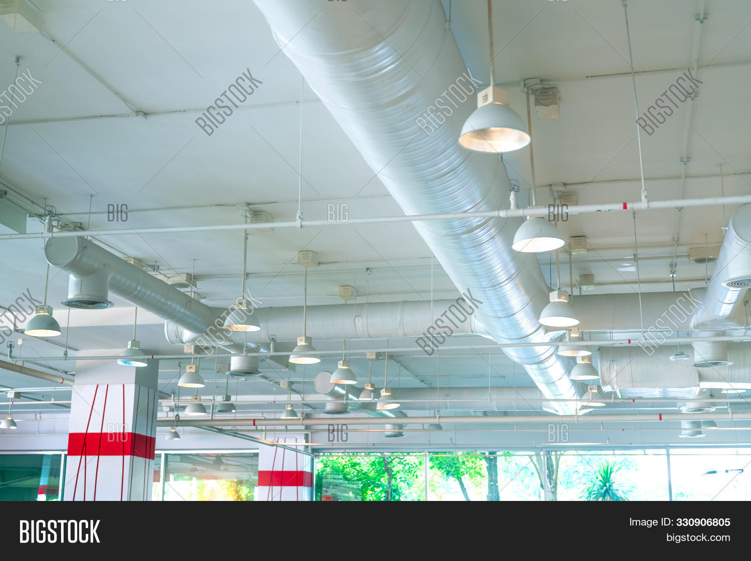 Air Duct, Air Conditioner Pipe, Fire Sprinkler System. Air Flow And ...