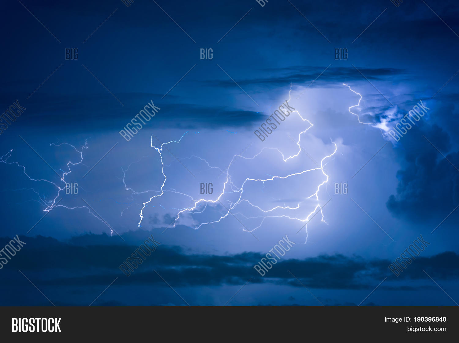 Thunder Storm Lightning Strike On The Dark Cloudy Sky Background At ...