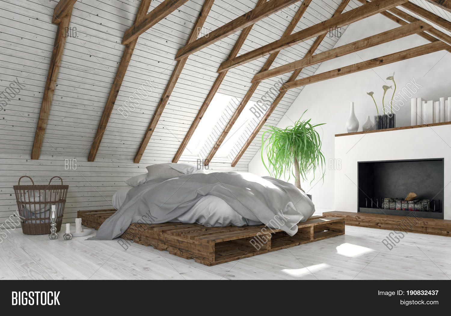 3d,accommodation,apartment,architecture,attic,bed,bedclothes,bedroom,chimney,contemporary,conversion,corner,cottage,decor,design,fireplace,floor,furnishing,furniture,hipster,home,house,houseplant,interieur,interior,loft,luxury,mattress,modern,pallet,parquet,pitch,platform,raised,render,rendering,roof,room,scandinavia,scandinavian,sleeping,sloping,sunlight,swedish,trendy,unmade,wall,window,wood,wooden