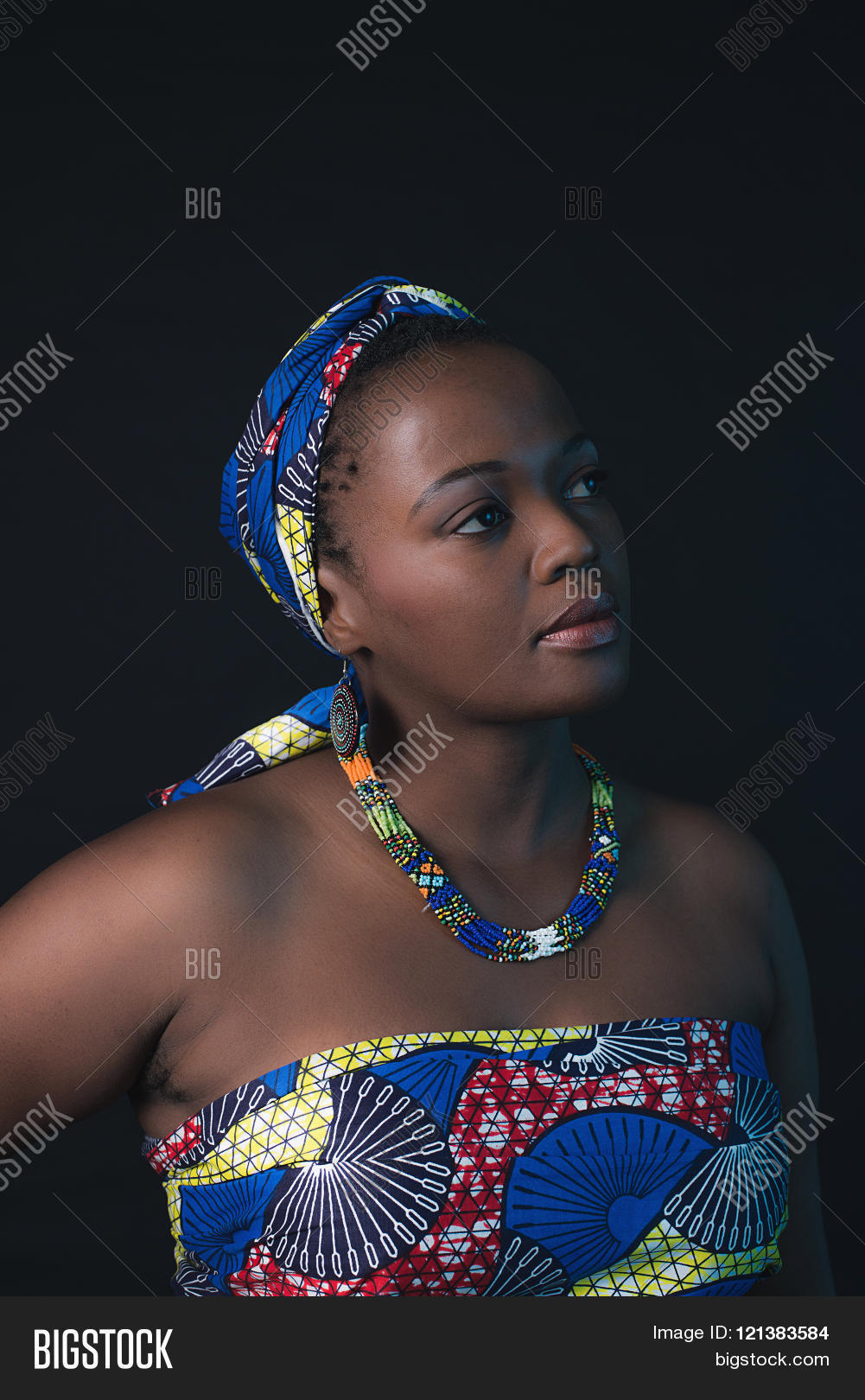 Traditional South African Xhosa Woman Wearing Colorful Fabric