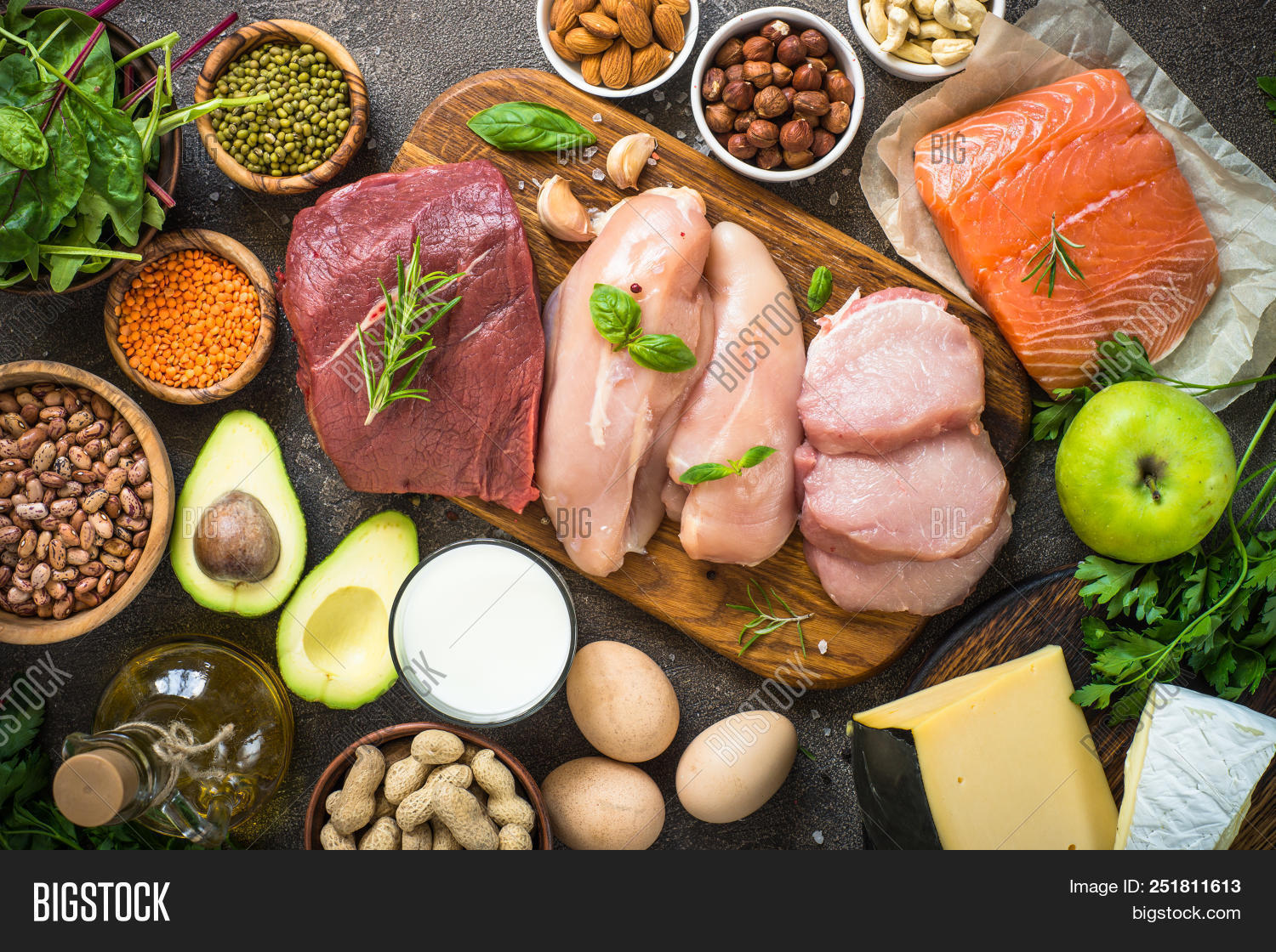 above,animal,assortment,avocado,beans,beef,bread,breast,cheese,chicken,cooking,dark,diet,drumstick,eating,eco,egg,fat,fillet,fish,flat,food,fresh,greens,healthy,herb,ingredient,keto,ketogenic,lay,lentil,meat,menu,milk,natural,nutrition,nuts,oil,organic,peanut,pork,protein,raw,rosemary,salmon,set,spinach,top,view,wing