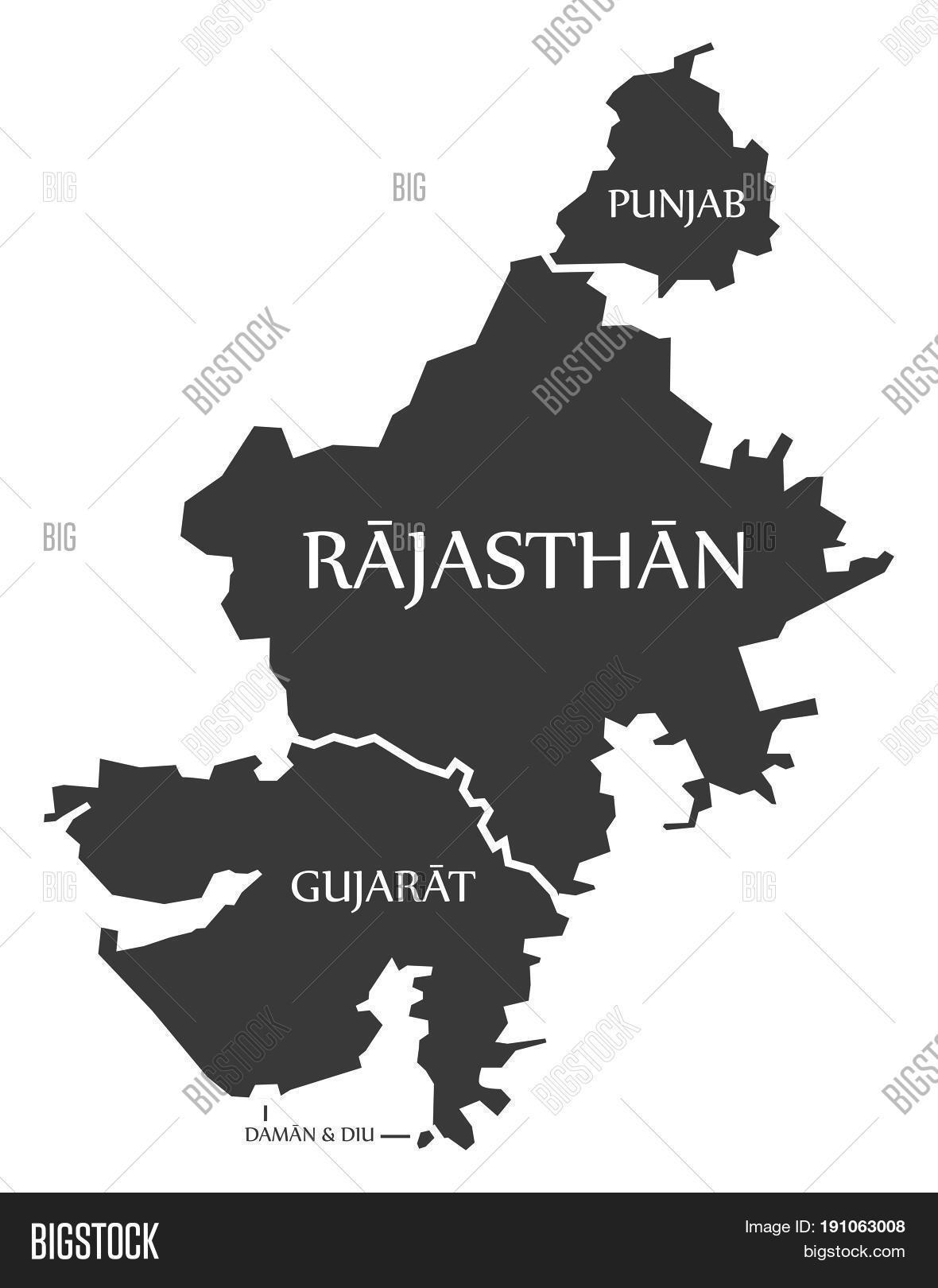 Rajasthan Punjab Border Map ✓ Punjab - Rajasthan - Gujarat - Daman And Diu Map Illustration Of Indian  States Image & Stock Photo. 191063008
