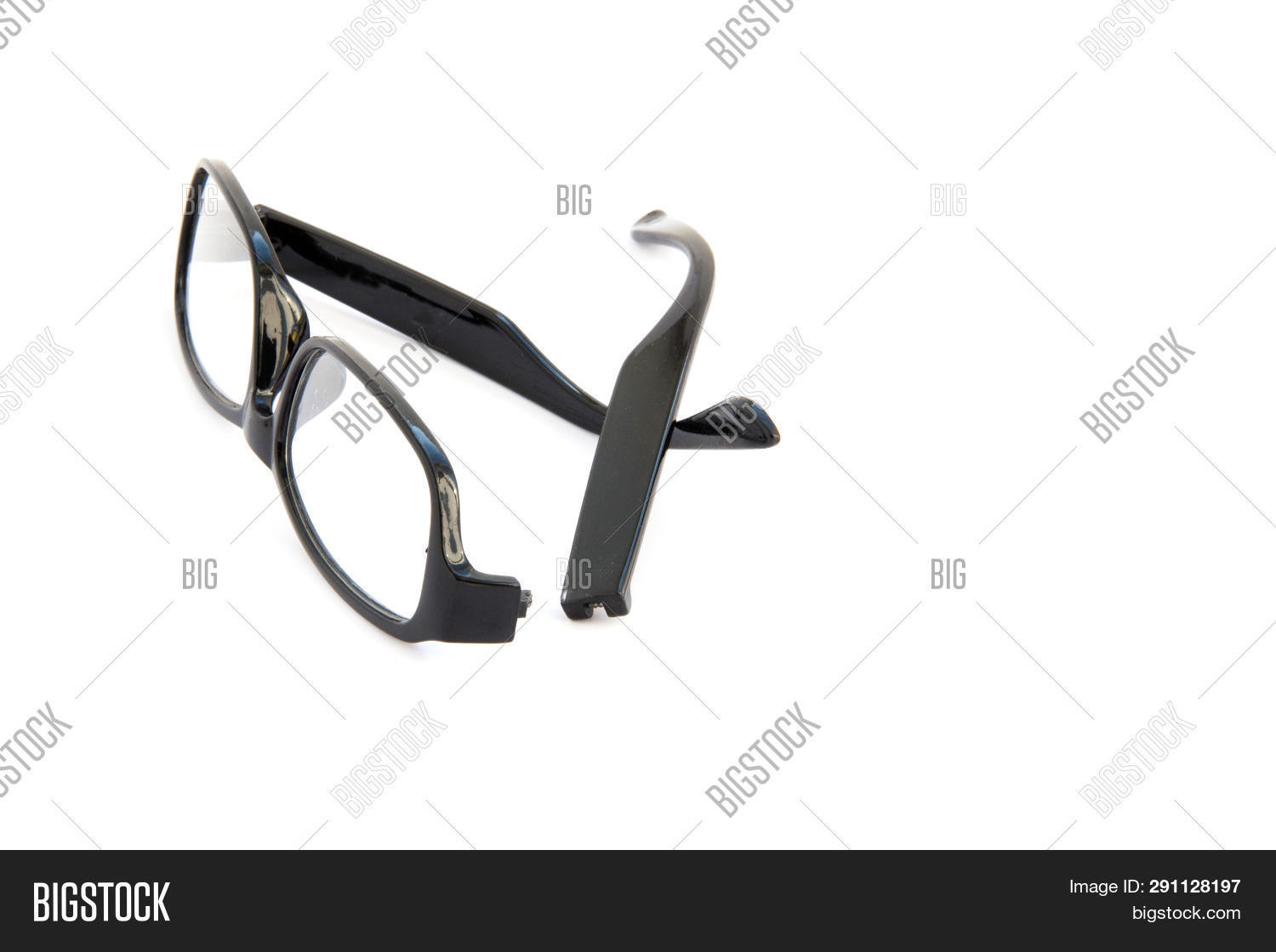Break Spectacles Broken Eye Glasses, Isolated On White Background. Black Celluloid Frame ...