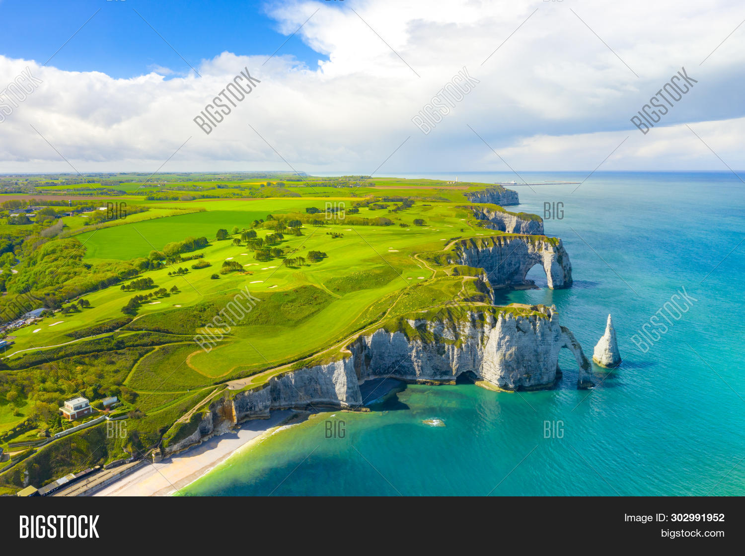 Picturesque Panoramic Landscape On The Cliffs Of Etretat. Natural ...