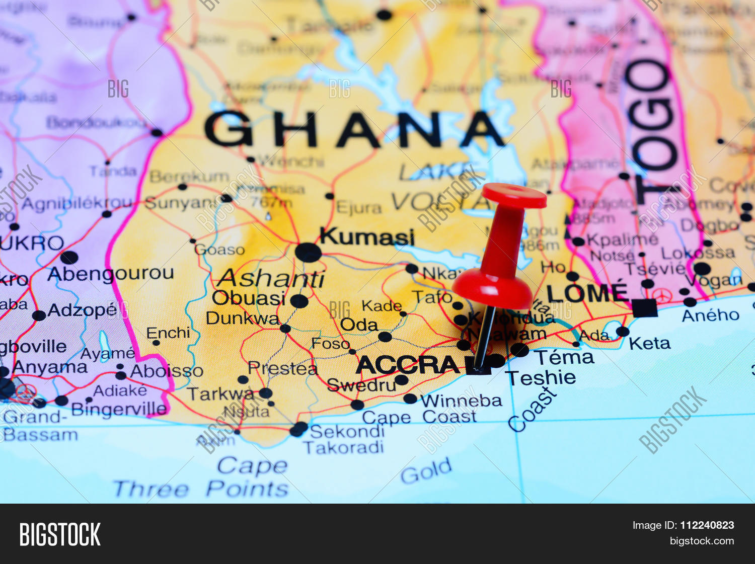 accra,africa,atlas,background,business,cartography,city,close-up,concept,countries,culture,destination,geography,ghana,macro,map,marked,marker,pin,pinned,political,push,pushpin,red,thumbtack,tourism,tourist,travel,view,world