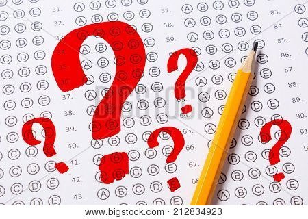 Question Mark Choice Blank multiple choice answer sheet empty with pencil. How to correctly ...