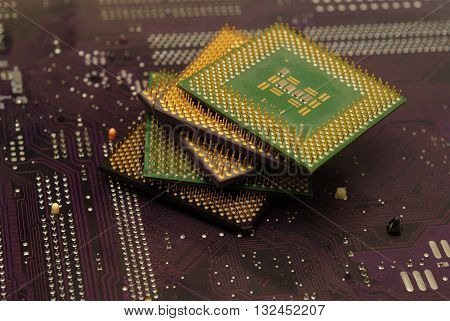 Stack of CPU processor and Circuit board / Motherboard. Electronic ...