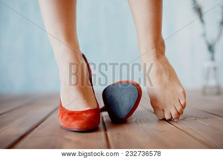 Woman With Injured Foot Pain. Concept Corn, Rubbed Feet, Small Size