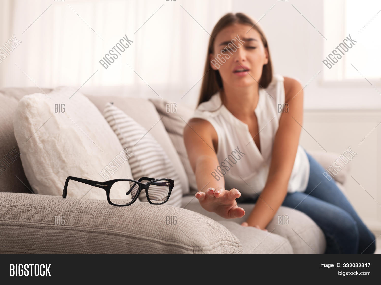 adult,asthenopia,astigmatism,background,bad,care,caucasian,couch,dioptry,eyeglasses,eyes,eyesight,eyestrain,eyewear,fatigue,female,focus,girl,glasses,hand,health,home,illness,indoor,lady,losing,millennial,myopia,near-sighted,ocular,one,ophthalmic,ophthalmology,people,person,poor,problem,reaching,sight,sitting,strain,suffering,symptoms,unhappy,vision,white,woman,young