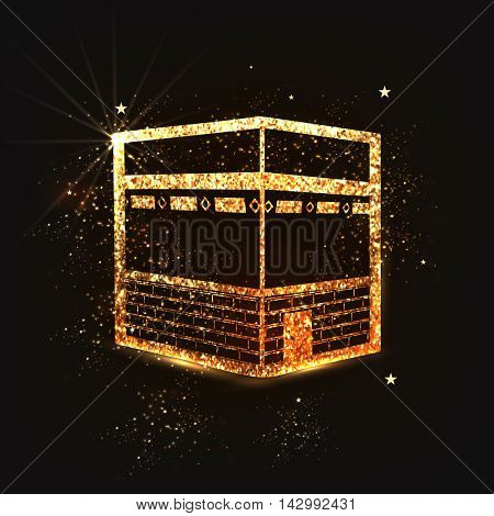 Golden Glittering Illustration Of Kaaba Mekkah Islamic Sacred Masjid Al Haram On Sparkling Brown 142992431 Image Stock Photo