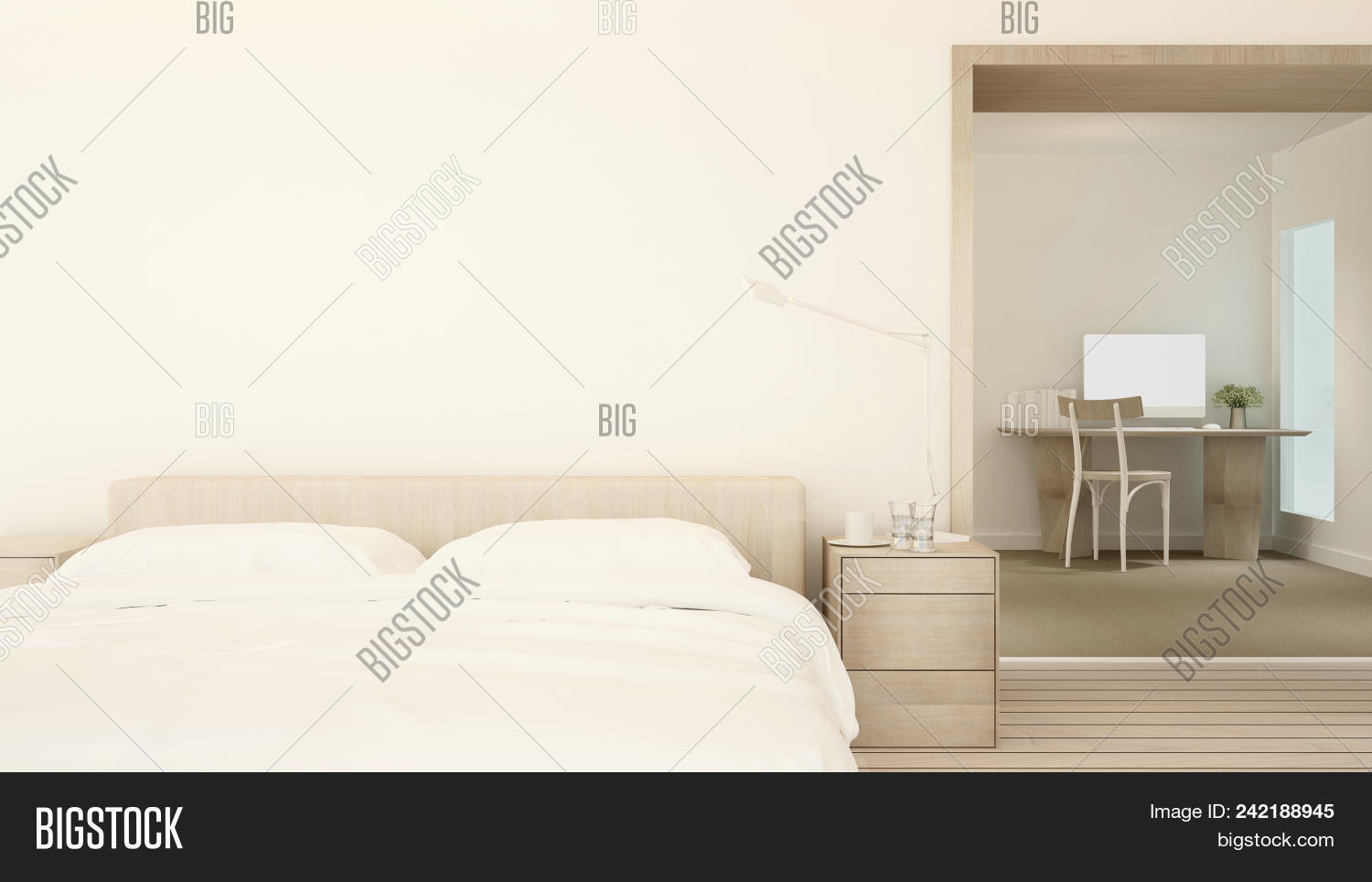 Bedroom And Living Area In Hotel Or Condominium Interior