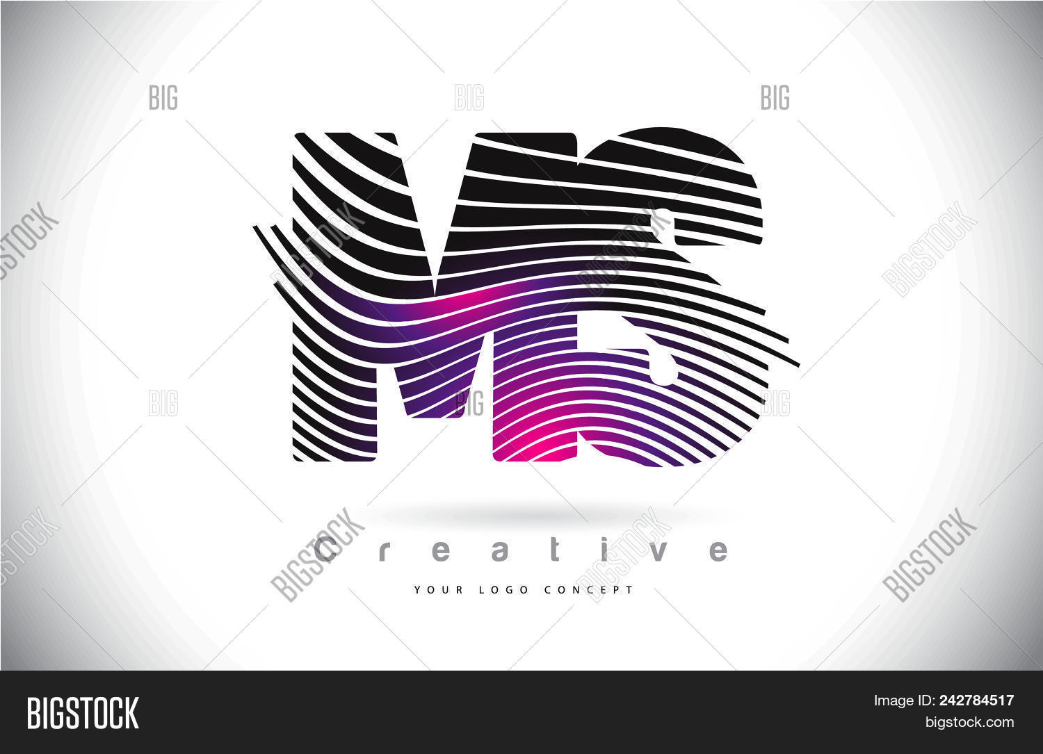 Ms M S Zebra Texture Letter Logo Design With Creative Lines And Swosh In Purple Magenta Color Vector 242784517 Image Stock Photo