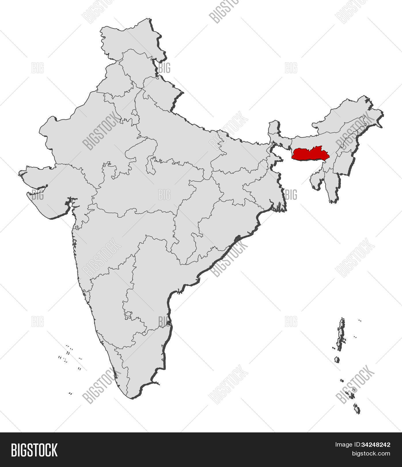 Meghalaya In India Map ✓ Map Of India, Meghalaya Highlighted Image & Stock Photo. 34248242