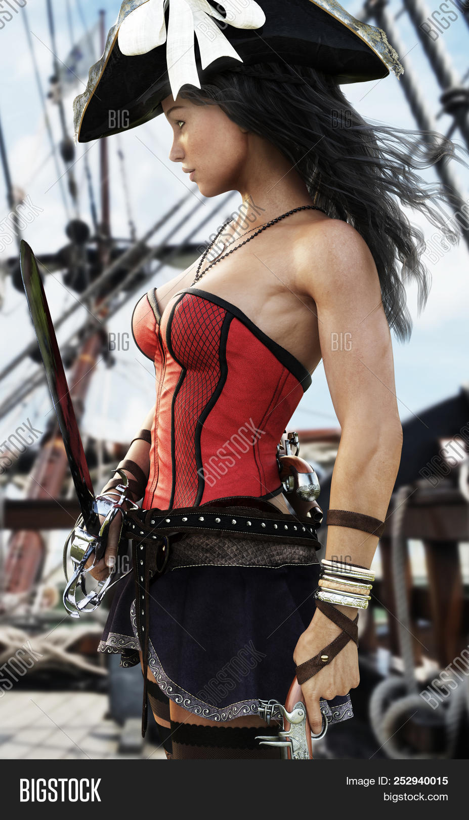 3d,Caribbean,Halloween,adult,adventure,adventurous,attractive,background,beauty,belt,black,brave,buckle,captain,corset,costume,cute,cutlass,dangerous,face,fantasy,fashion,female,girl,guarding,gun,hair,hat,holding,holiday,illustration,medieval,people,pirate,pistol,portrait,pretty,profile,rendering,sailor,sexy,ship,standing,steel,stockings,swashbuckler,sword,treasure,weapon,young