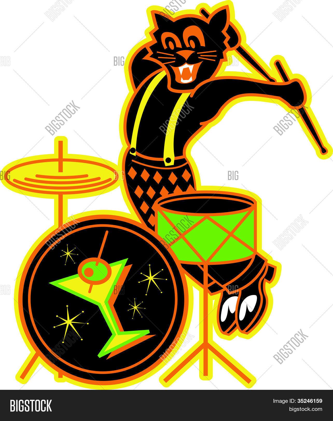 1940s,1950s,black,bow,cartoon,cat,drums,fifties,forties,instruments,jazz,music,musical,oldies,pin,pinstriped,playing,psychobilly,retro,rock,rockabilly,roll,striped,suit,swing,tie,vintage,zoot