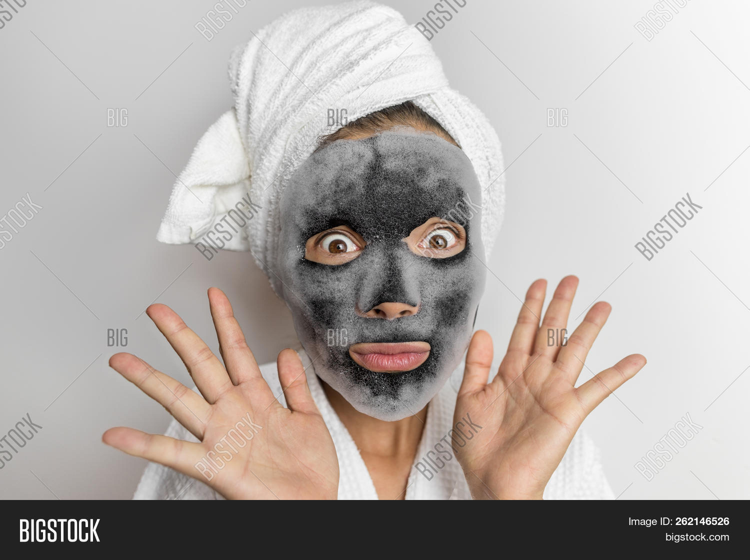 Face Mask Bubble Foam Facial Funny Woman At Beauty Spa Looking