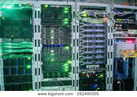 Many Equipment Is Installed In The Server Room Of The Data Center. The Central Technical Site Of The