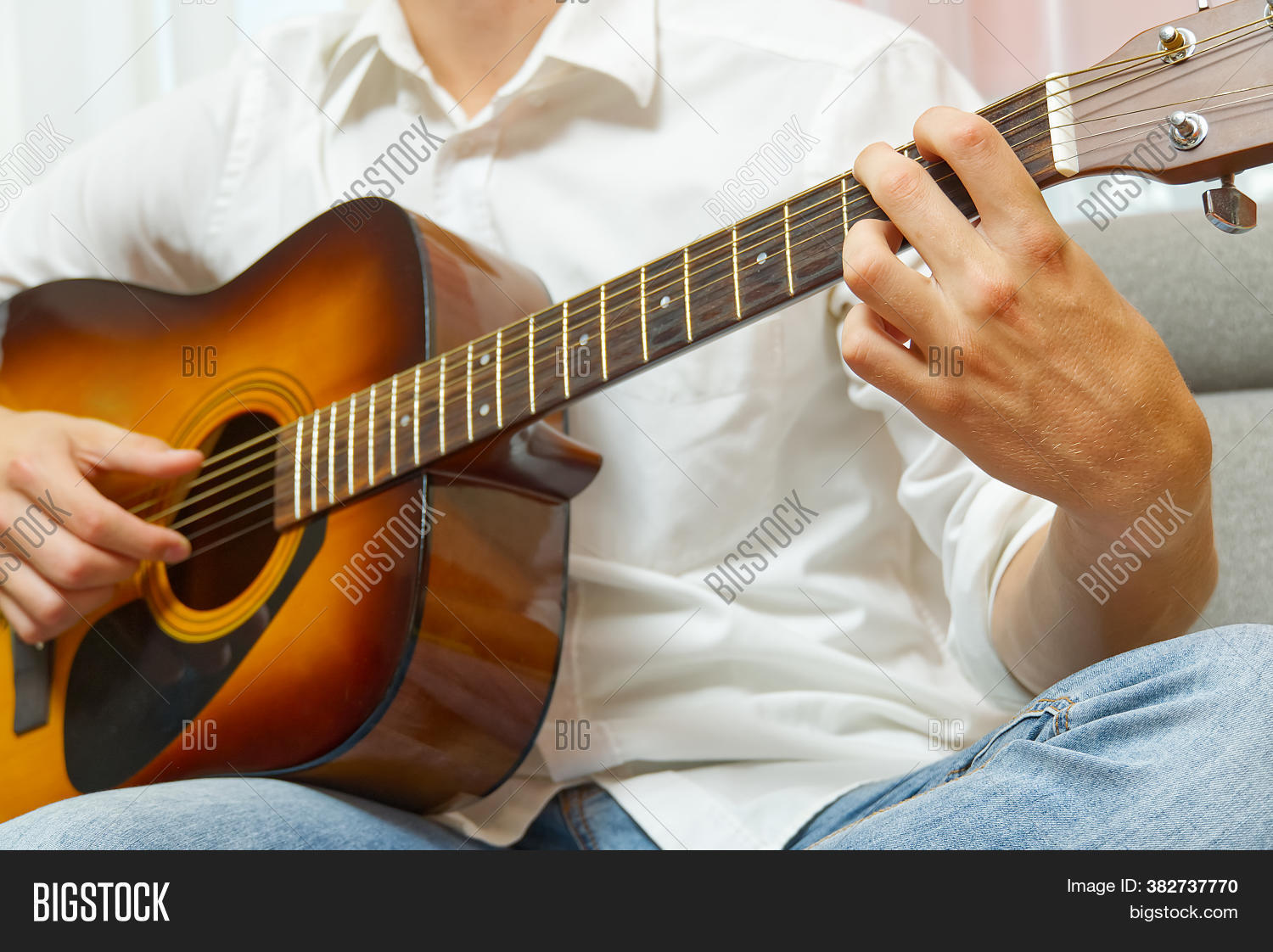 Young Boy Playing Guitar Close Up Of Man Hand Playing Classic Guitar Teenager Learning Playing Guitar Image Stock Photo