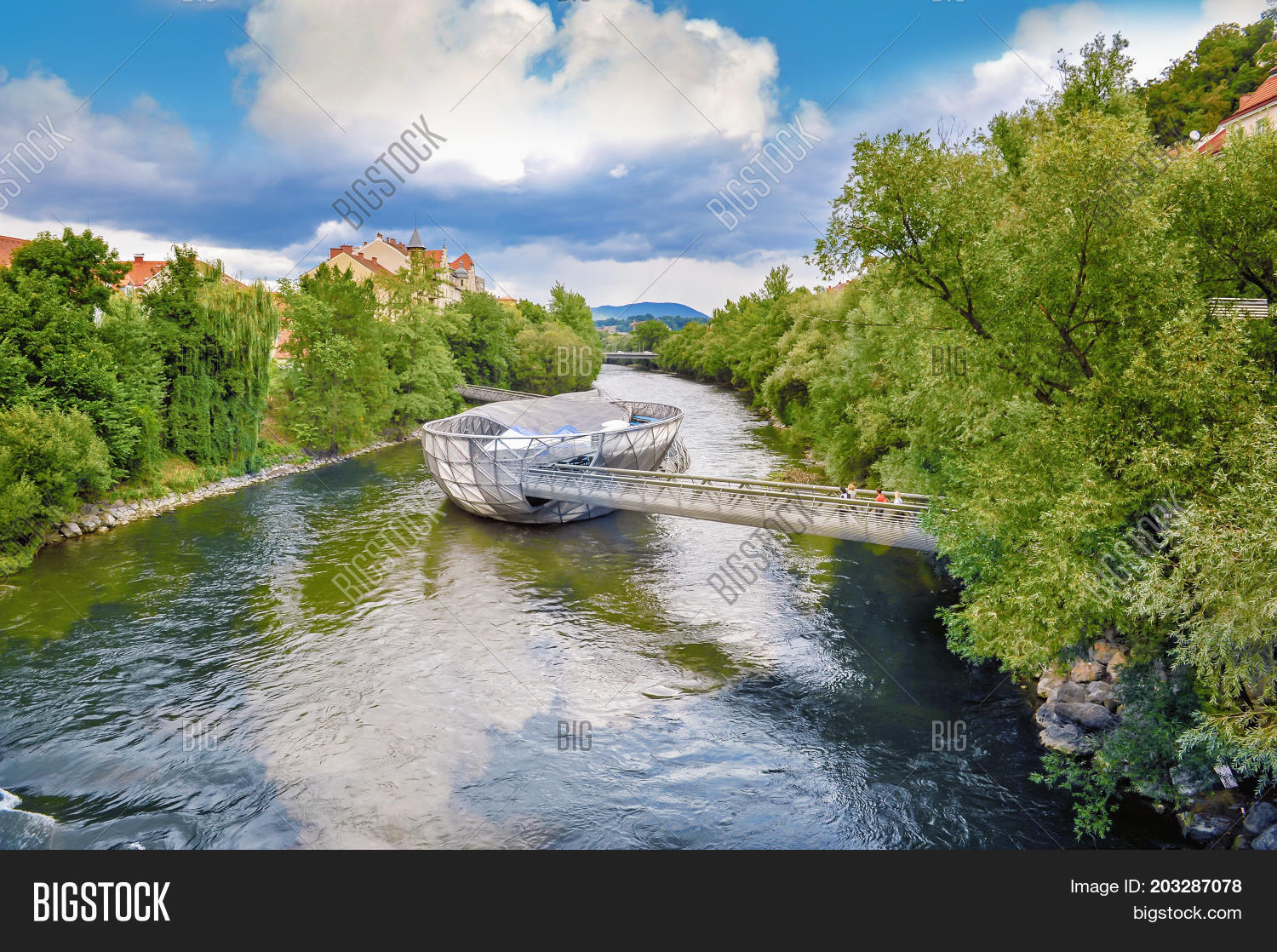 River Mur With The Artificial Floating Platform Mur Island