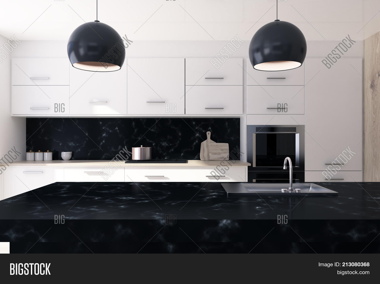 White And Black Marble Kitchen 213080368 Image Stock Photo