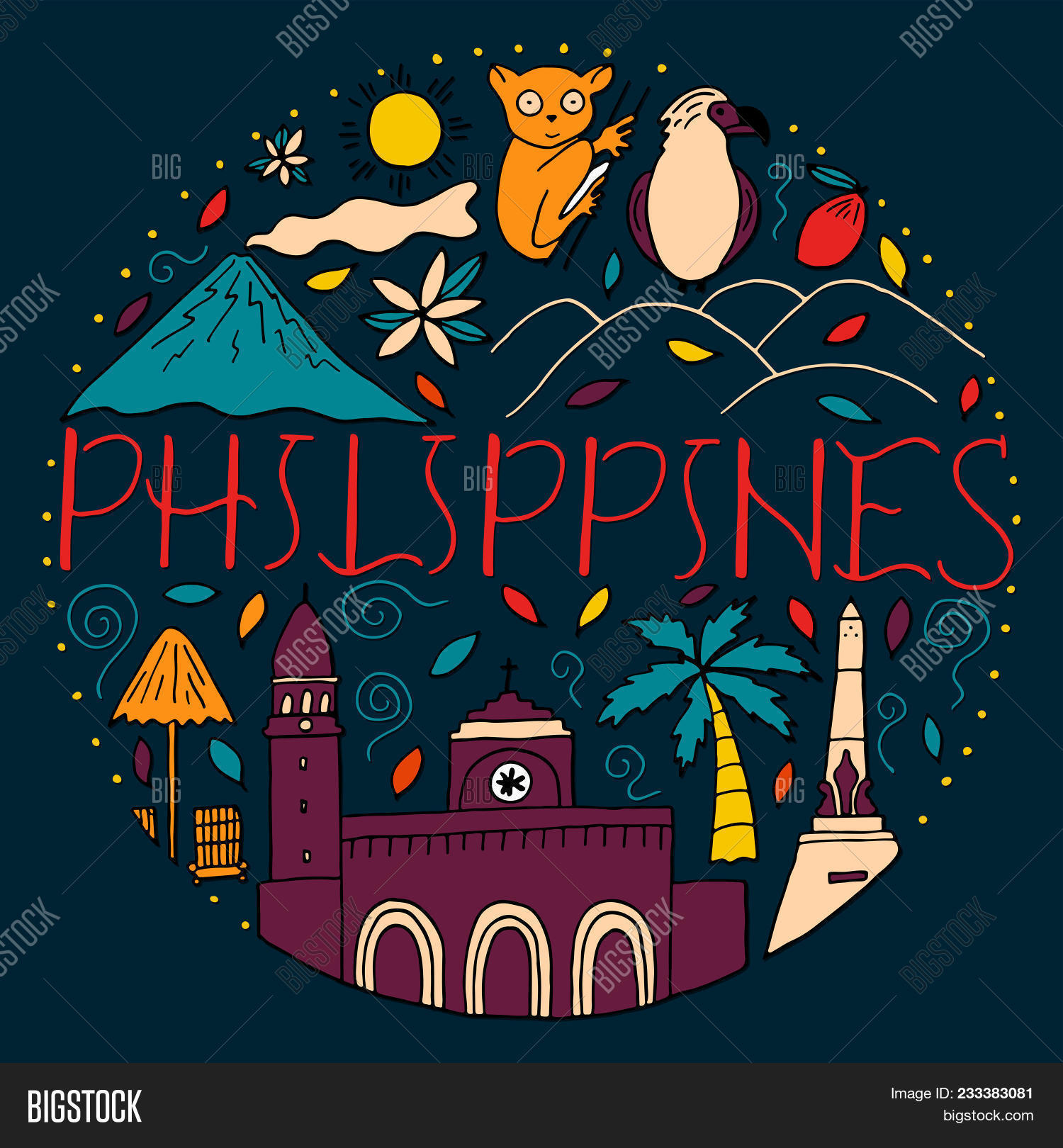 Cathedral,Tarsier,architecture,art,asian,background,card,cartoon,celebration,character,chocolate,concept,culture,cute,doodle,drawn,east,emblem,flag,flat,graphic,hand,hills,icon,illustration,isolated,jasmine,line,manila,mayon,national,outline,park,philippine,rizal,sampaguita,set,sign,symbol,tourism,travel,vacation,vector,volcano