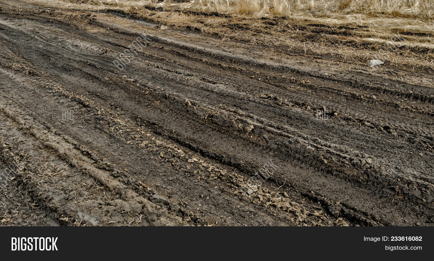 Closeup Of Country Dirt Road Background Texture Of Dark Brown Road Dirt With Tire Tracks Mud Road 233616082 Image Stock Photo
