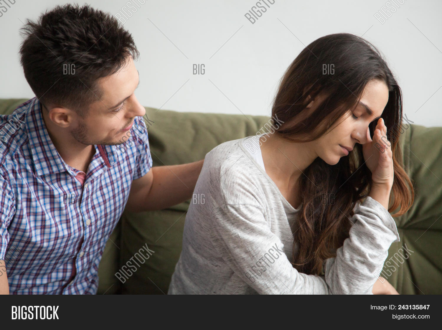 Caring Husband Apologizing Crying Wife Excusing For Being Wrong