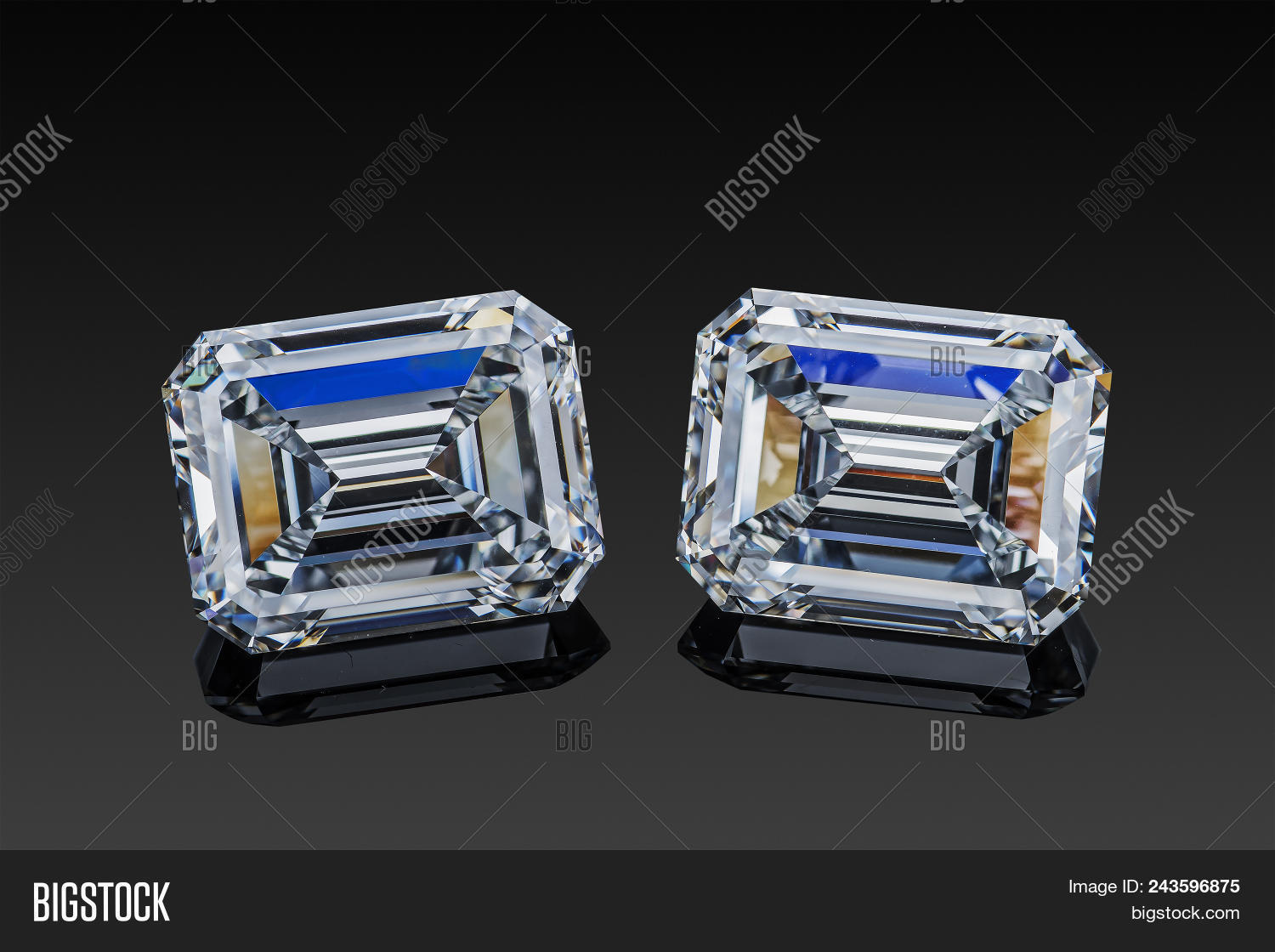 Colorless Transparent Sparkling Set Of Two Luxury Gemstones Square Shape Emerald Cut Diamonds Isola Image Stock Photo Colorless Transparent Sparkling Set Of Two Luxury Gemstones Square Shape Emerald Cut Diamonds Isola Image Stock Photo