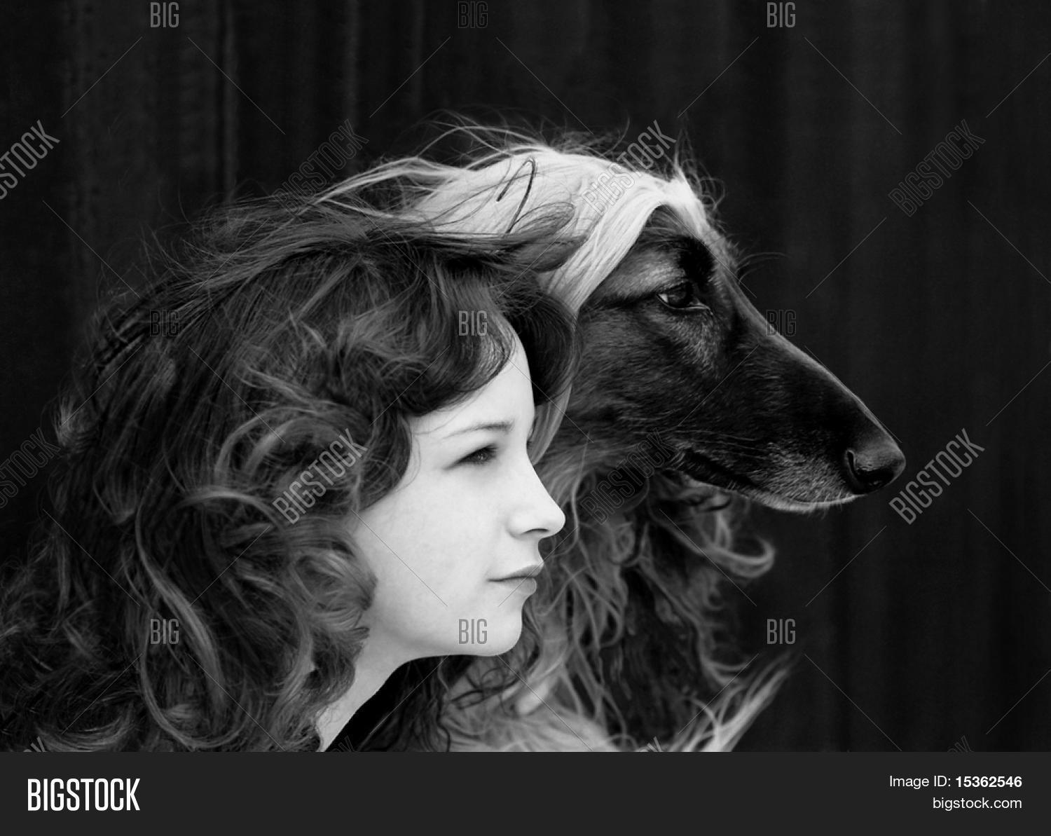afghan,animal,background,beautiful,black,bound,breed,breeder,calm,canine,cheek,coat,companion,cute,dark,dog,double,expressions,eye,face,female,friend,friendship,fur,girl,greyhound,hair,hound,light,lips,love,mammal,mouth,nose,peaceful,pet,portrait,profile,relation,side,sighthound,snout,white,woman,young,youth