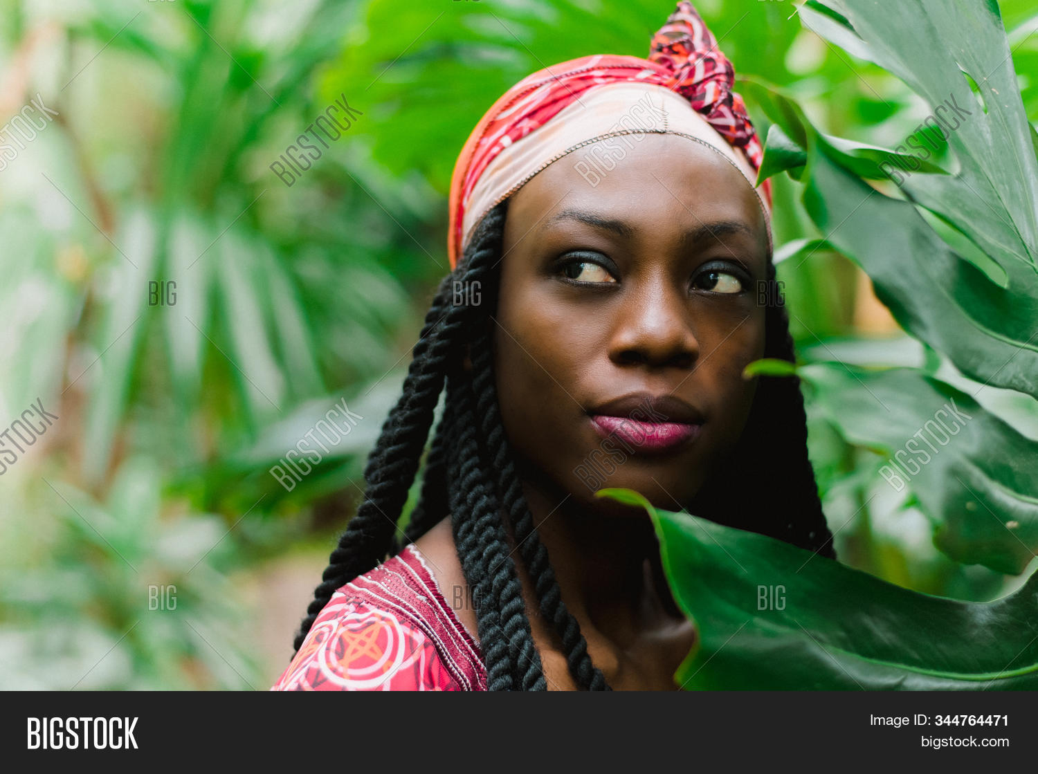 black,girl,jungle,outfit,africa,smile,happiness,turban,national,costume,red,eyes,brightness,portrait,fashion,beauty,model,female,woman,face,attractive,young,skin,pretty,green,sexy,ethnic,summer,nature,tropical,african,makeup,studio,people,stylish,american,style,posing,dark,background,happy,body,resort,natural,shape,palm,tropics,template,copyspace