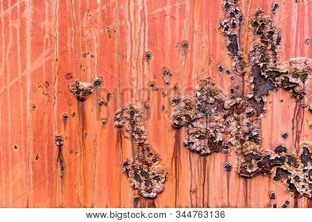 Red Metal Rusty Texture Background Rust Steel With Red Orange Paint. Industrial Metal Texture. Grung