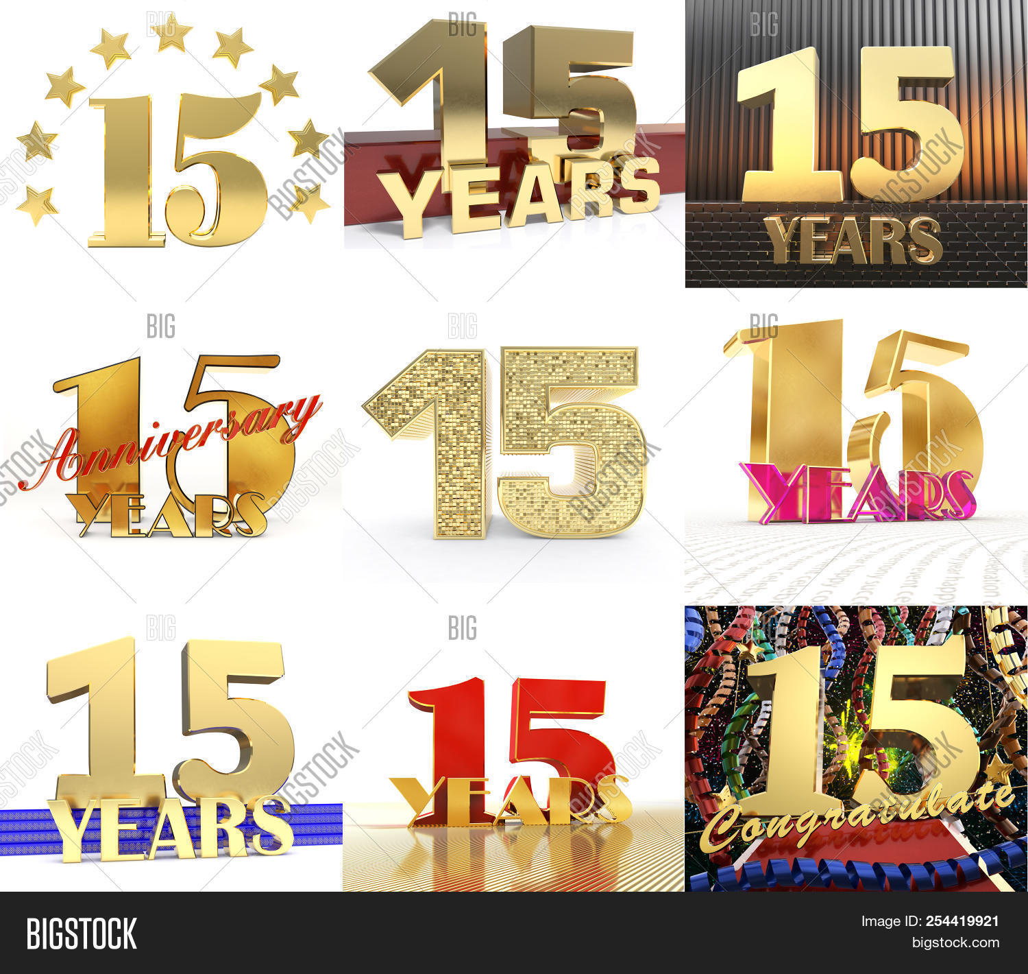 Set Of Number Fifteen Year 15 Year Celebration Design