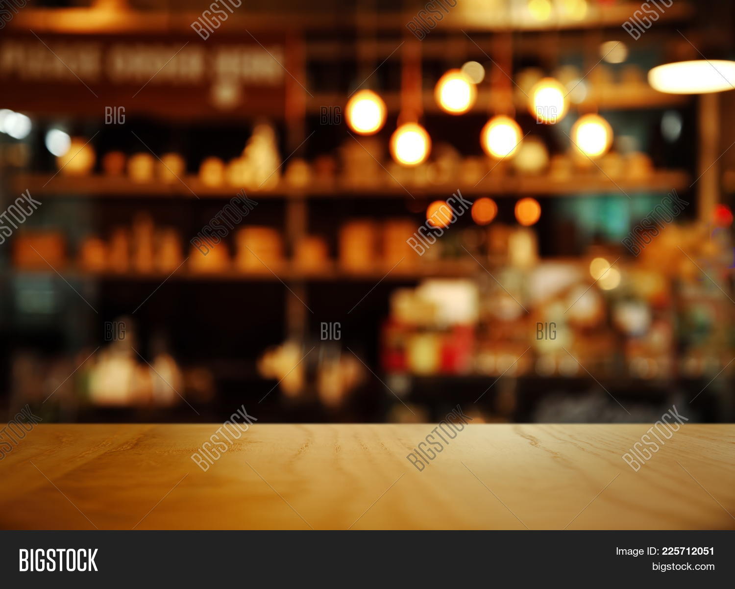 Top Of Nature Wood With Blur Bokeh Lamp Light Bar Or Club Cafe Background 225712051 Image Stock Photo