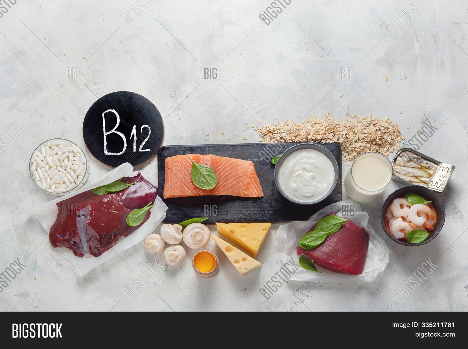 Natural Sources Of Vitamin B12 (cobalamin) image & stock photo. 335211781