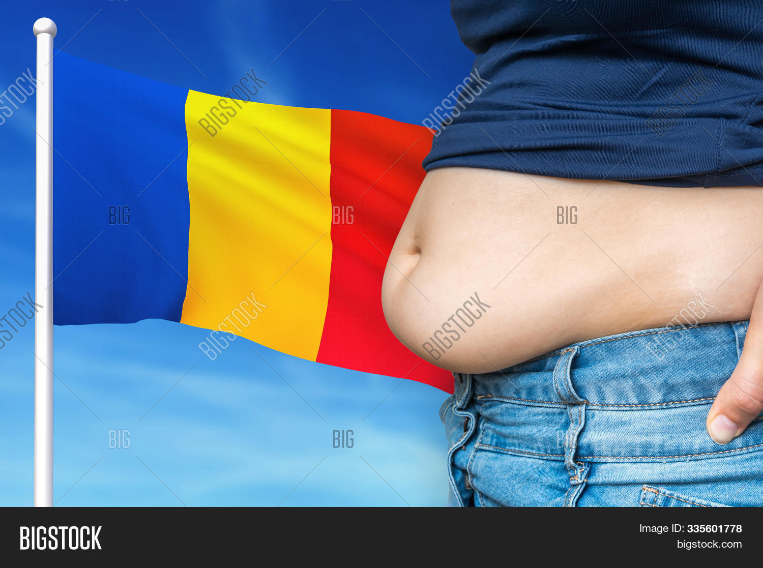 3d,abdomen,background,belly,cholesterol,depression,diet,dieting,dyspnea,eating,excess,fat,female,flag,health,high,illustrated,jeans,levels,lifestyle,national,obese,obesity,oversized,overweight,person,problem,rendered,romania,romanian,stomach,triacylglycerol,tummy,unhealthy,waist,weight,woman