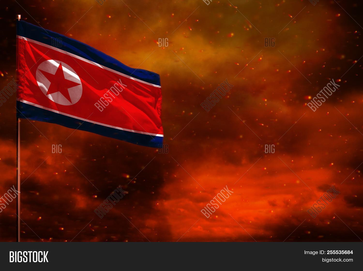 aggression,ash,ashes,cinder,community,conflict,dark,difficult,empty,fight,fire,flag,fume,korea,misunderstanding,mock,mock-up,mockup,negative,north,place,pressure,problem,red,sky,smoke,space,symbol,trouble,up,war