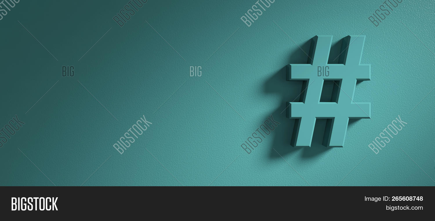 Hashtag Sign On Green Wall Background Banner Copy Space 3d