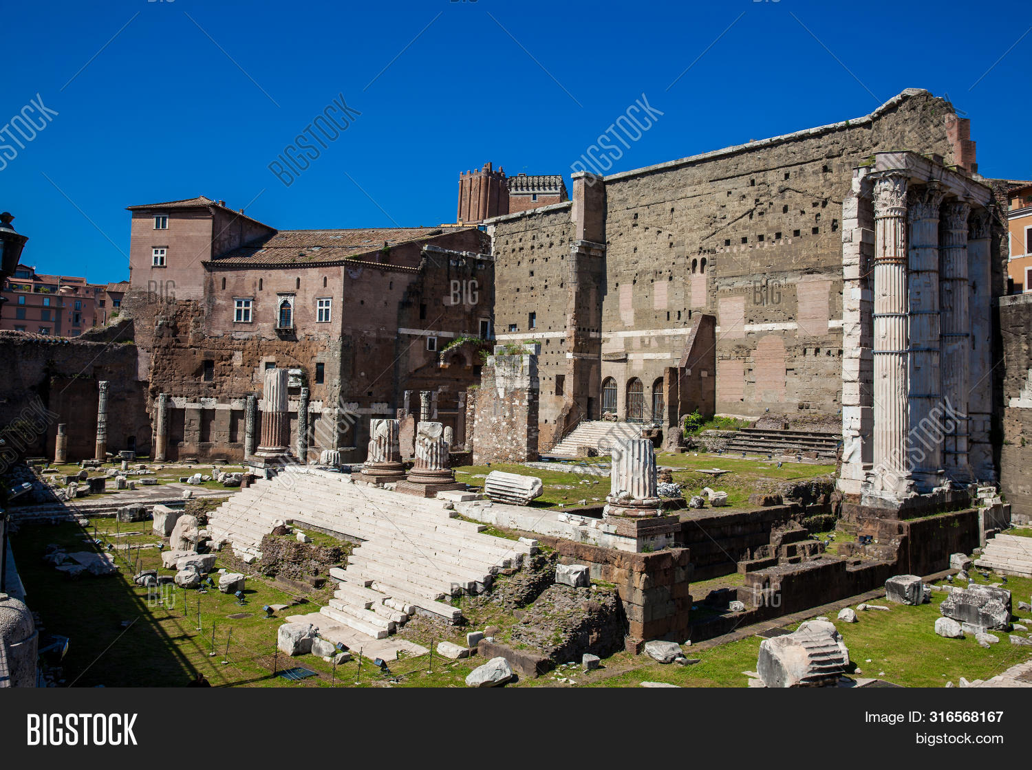 Ancient Ruins Of The Forum Of Augustus With Temple Of Mars The Avenger ...