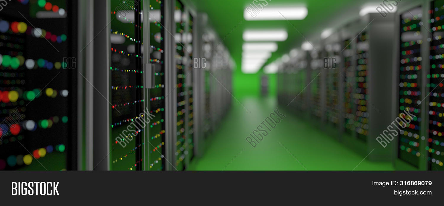 Server Racks In Server Room Cloud Data Center. Exit Door. Datacenter ...