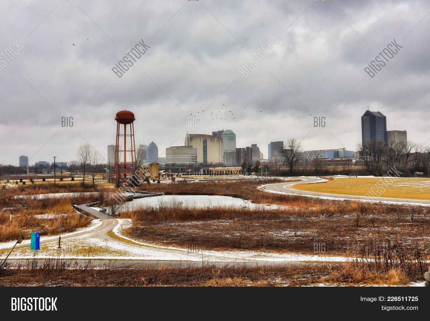 Scioto Audubon Park In Columbus Ohio Has A Climbing Wall And A Great View Of The Skyline 226511725 Image Stock Photo