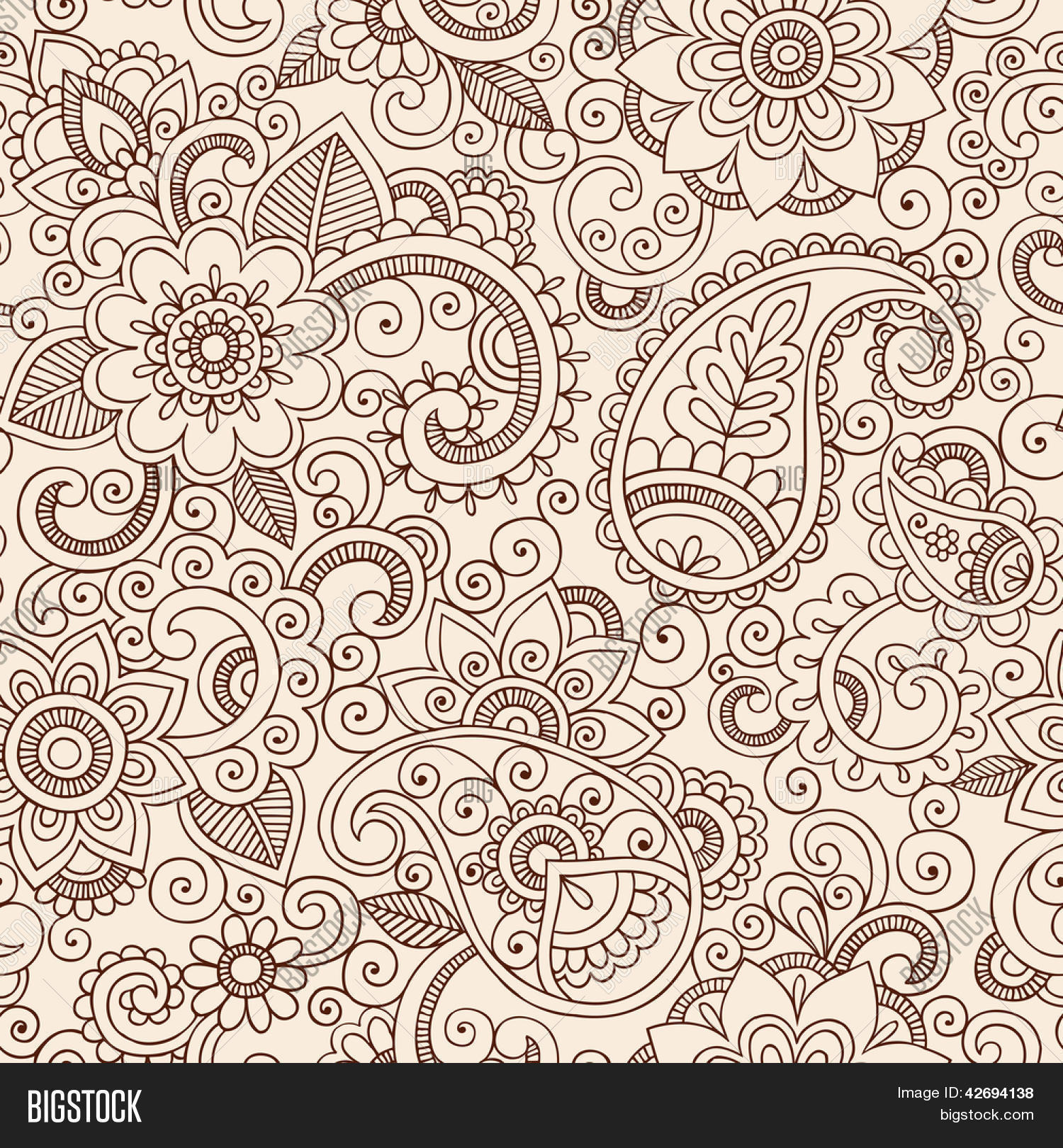 Henna 6x8 FT Photo Backdrops,Flowers and Paisley Pattern Doodles in Various Shapes and Designs Monochrome Image Background for Photography Kids Adult Photo Booth Video Shoot Vinyl Studio Props