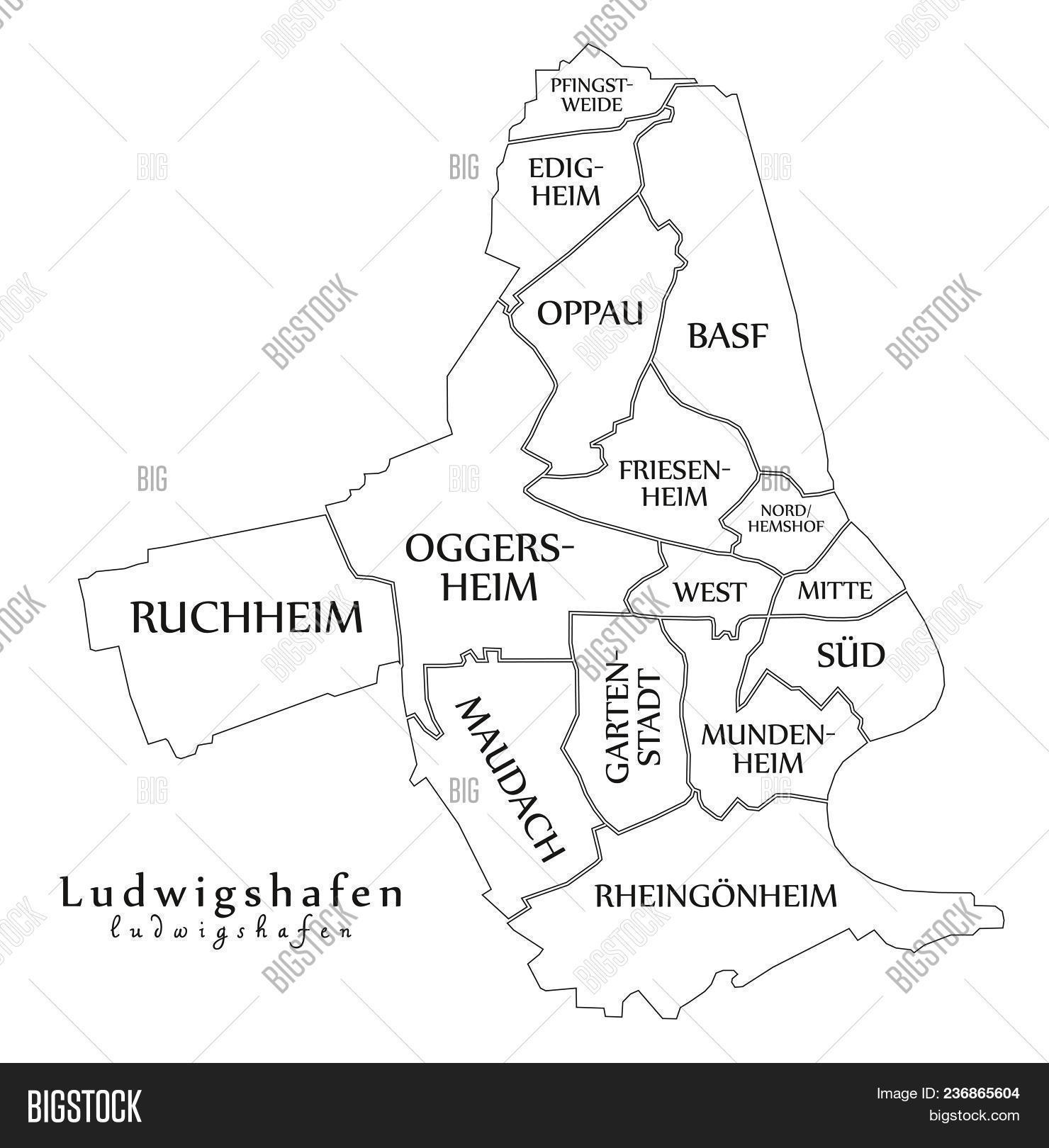 Modern City Map Ludwigshafen City Of Germany With Boroughs And Titles De Outline Map 236865604 Image Stock Photo