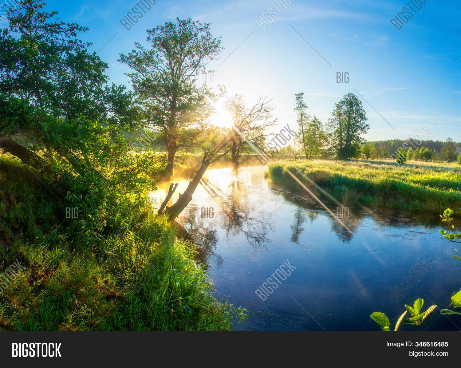 scenic,landscape,morning,river,foggy,fog,summer,sunny,day,background,travel,environment,nature,grass,field,tree,sky,season,view,beautiful,scene,blue,sunlight,green,meadow,color,forest,plant,water,rural,sunshine,countryside,land,scenery,greenery,vibrant