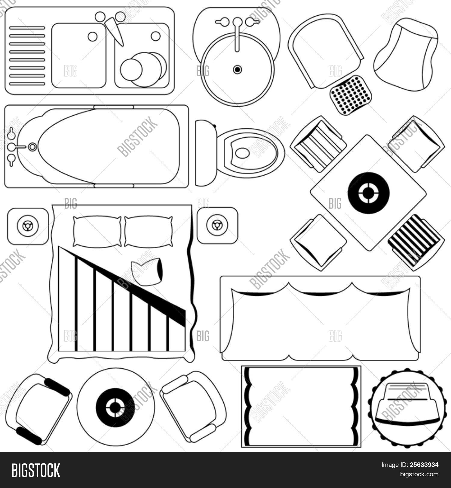 A Set Of Simple Vector Icons Simple Furniture Floor Plan
