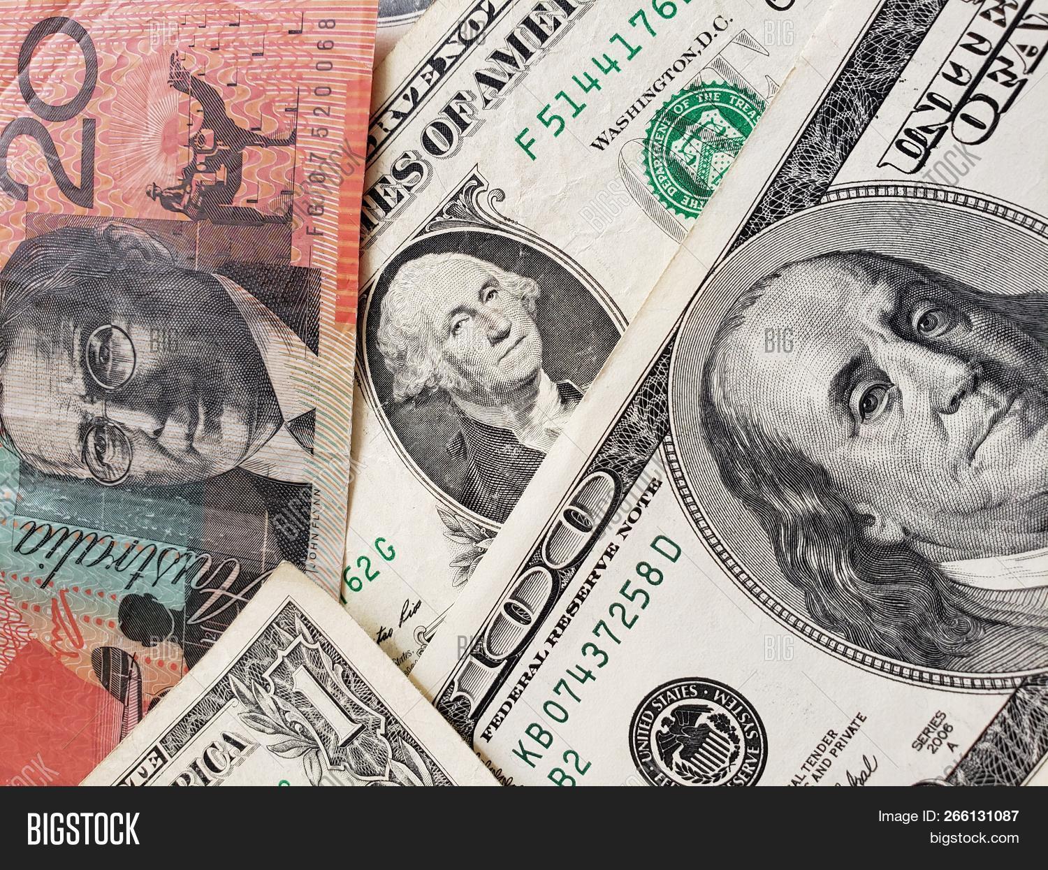 Australian Banknote Of Twenty Dollar And American Dollars Bills Australian Banknote Of Twenty Dollar