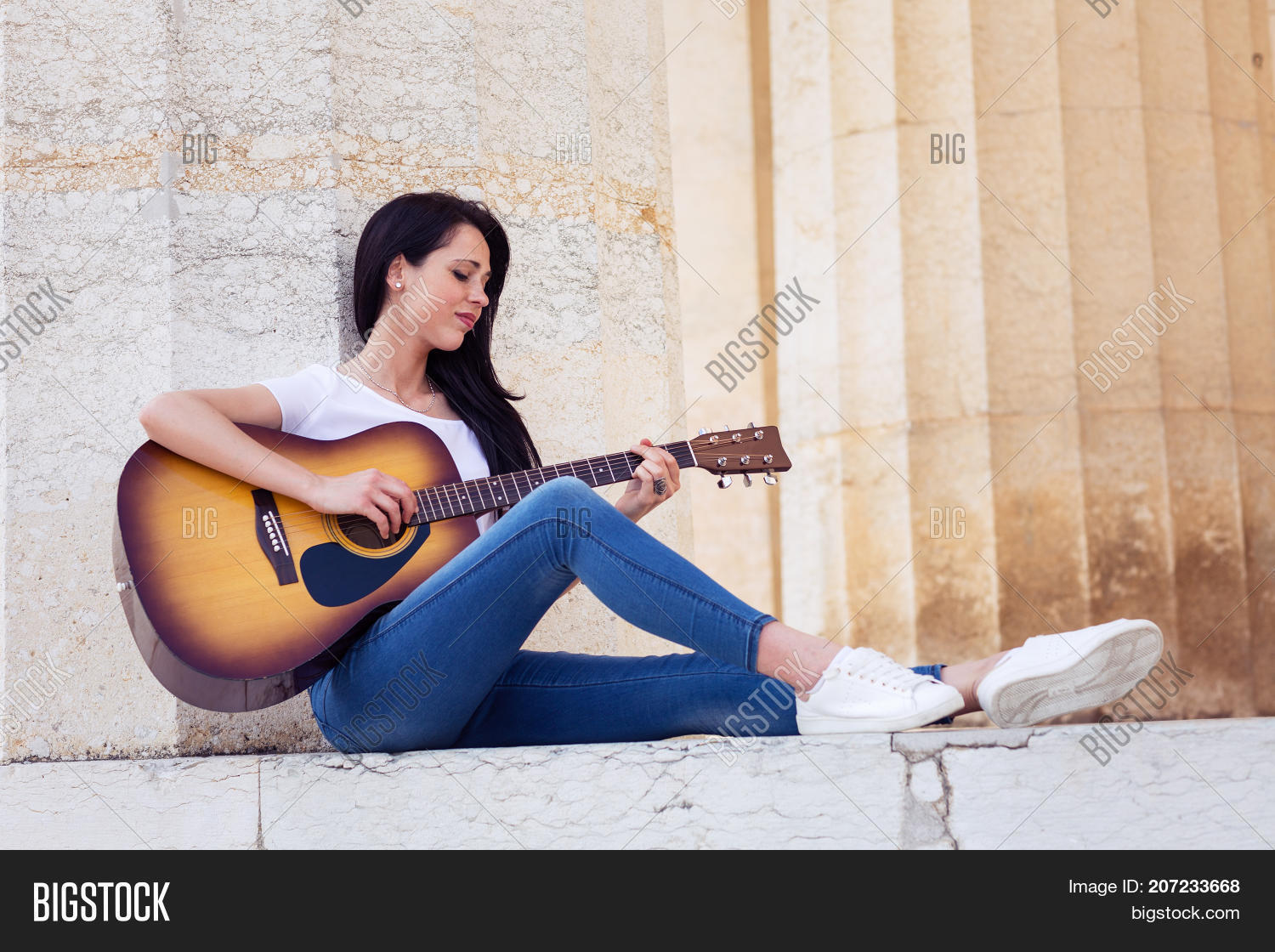 acoustic,artist,background,beautiful,brunette,camera,female,girl,guitar,guitarist,hair,instrument,isolated,long,loooking,music,musical,musician,people,performer,person,play,player,portrait,rock,roll,smiling,sound,strings,teen,white,woman,young